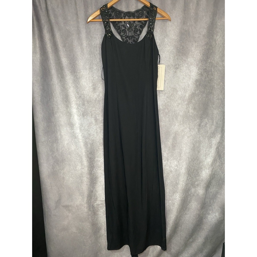 NEW Scott McClintock Black Floor Length Vintage Beaded Back Lace Dress Size 10